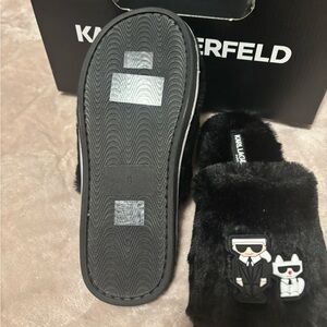 Karl Lagerfeld Black Furry Slippers with Character Design